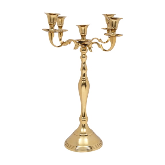 Homebia Design Metal 5-Arm Candelabra Candlestick Holder, Gold, 16 in Tall, Decorative Candle Holder for Tabletop