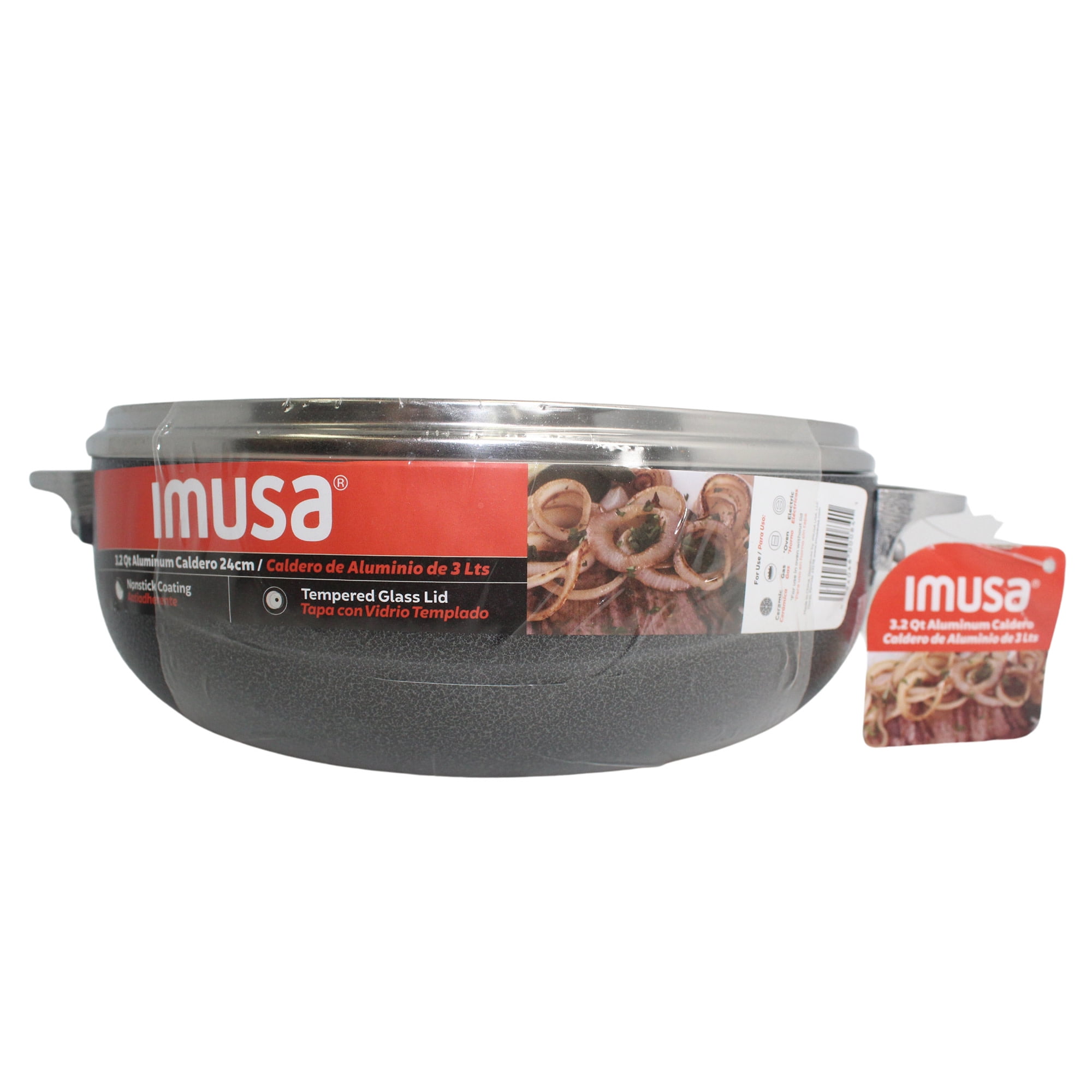 IMUSA 3.2qt Charcoal Aluminum Nonstick Caldero with Glass Lid, Black