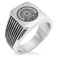 thumbnail image 1 of Stainless Steel All Seeing Eye Novus Ordo Seclorum Needle Stripe Pattern Biker Style Polished Ring, 1 of 1