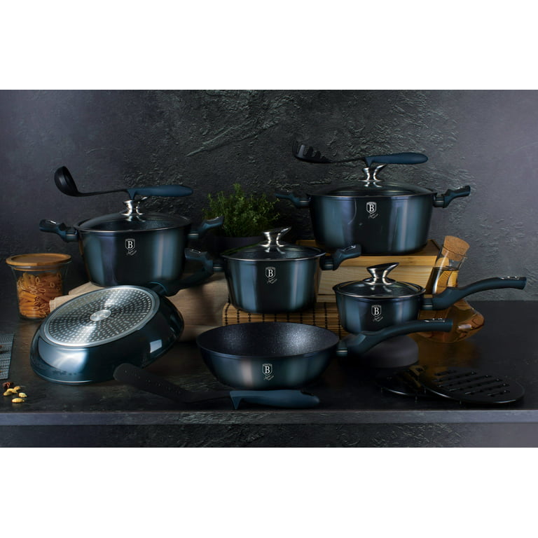 Kitchen Cookware Set 10-Piece Metallic with Ergonomic Soft-Touch