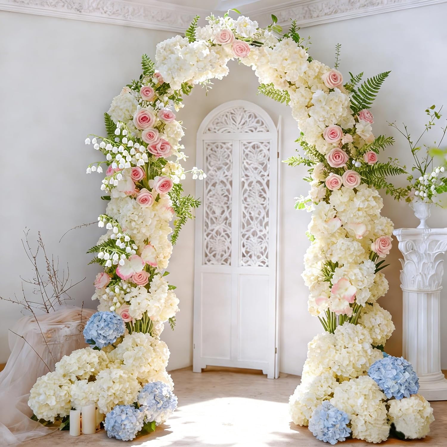 65Pcs White Hydrangea Artificial Flowers Bulk，Realistic Silk Fake Flowers with Stems，Faux Hydrangea Flowers for Wedding Home Decor Centerpieces Living Room Garden Party Baby Shower Decoration