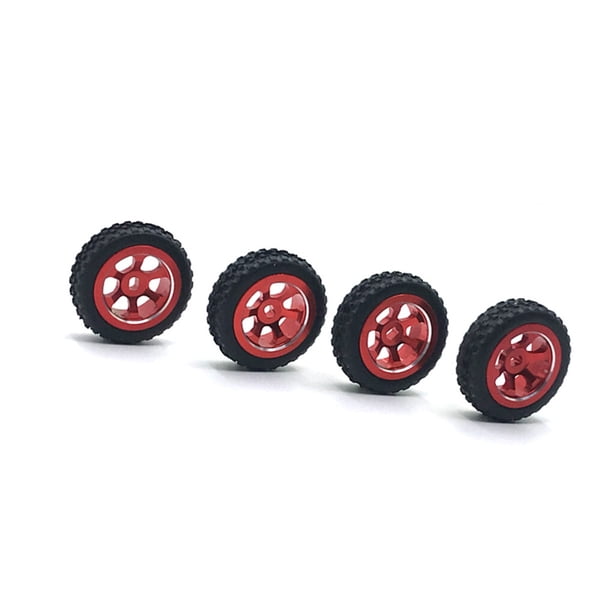 Vogacara Paquete de 4 1/28 Control remoto Actualizaciones de automóviles Neumáticos Ruedas Neumáticos de estilo de automóvil Kits de construcción modelo Rojo