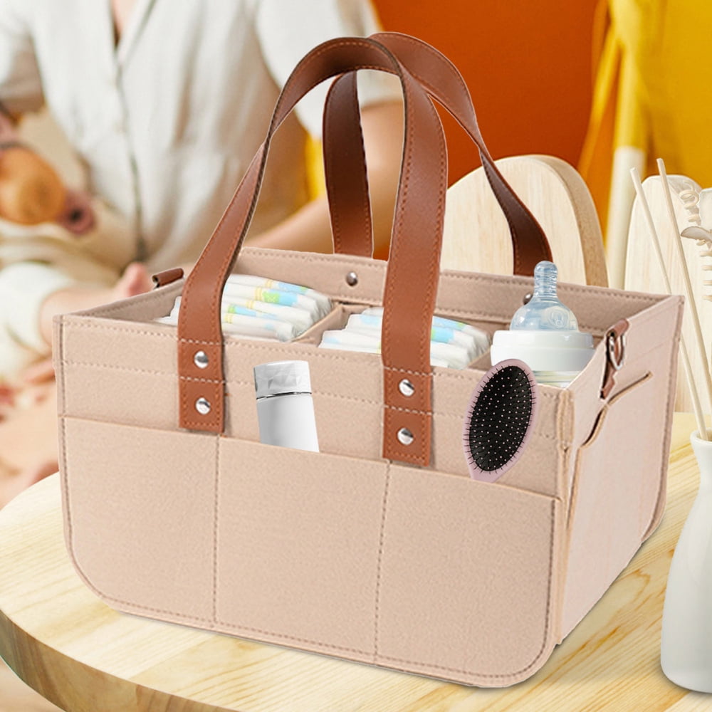 Ksruee Felt Diaper Bag Felt Large Capacity Baby Travel Storage Bag Car and Nursery Organizer Travel Diaper Organizer Basket Diaper Changing Tote for Diaper Toys Bottles Wipes Books attractively