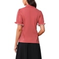thumbnail image 3 of Allegra K Vintage Peter Pan Collar Blouse for Women's 2023 Short Sleeve Button Down Shirt XL Red, 3 of 6