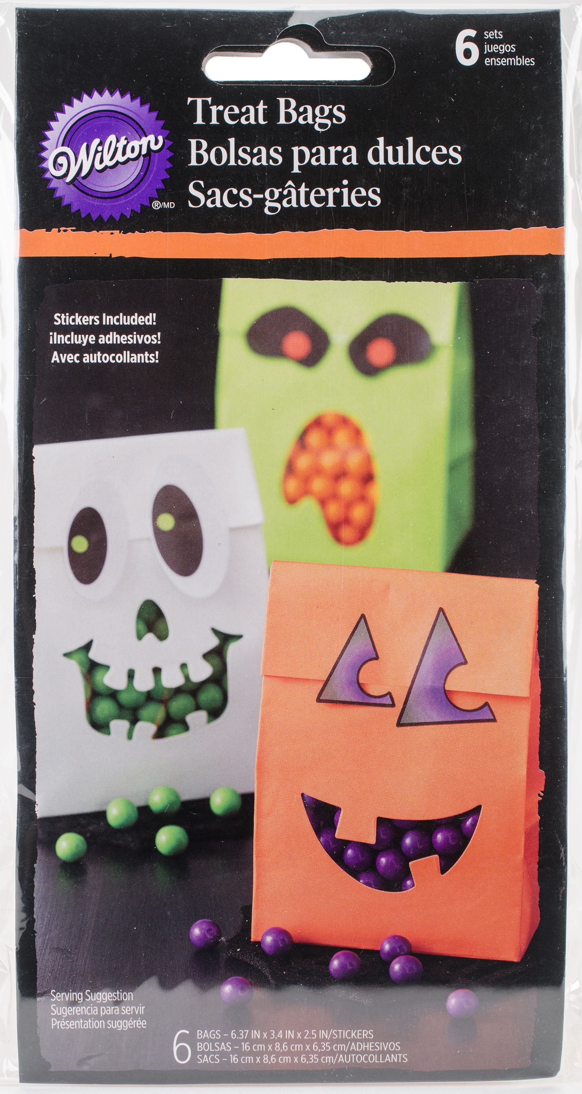 Halloween Treat Bags W/Stickers 6/PkgWhite/Orange/Green