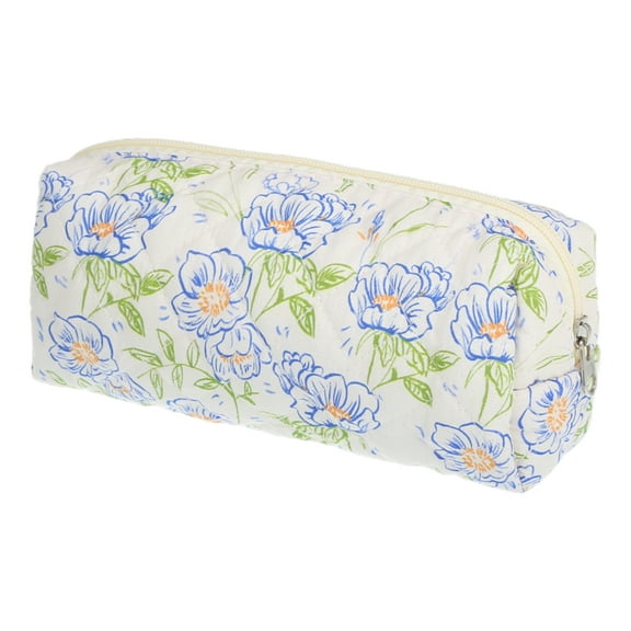 1 Pc Women Durable Small Quilted Makeup Bag for Vacation Travel Gym Blue Green Cotton