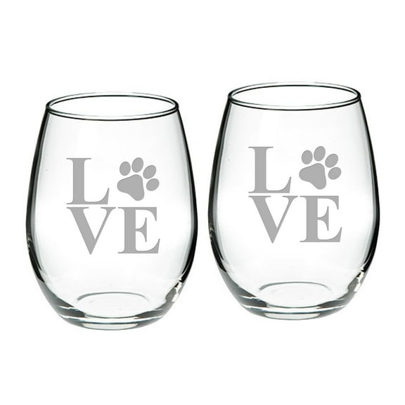 Paw Print Deep Etched Stemless Red Wine Glass