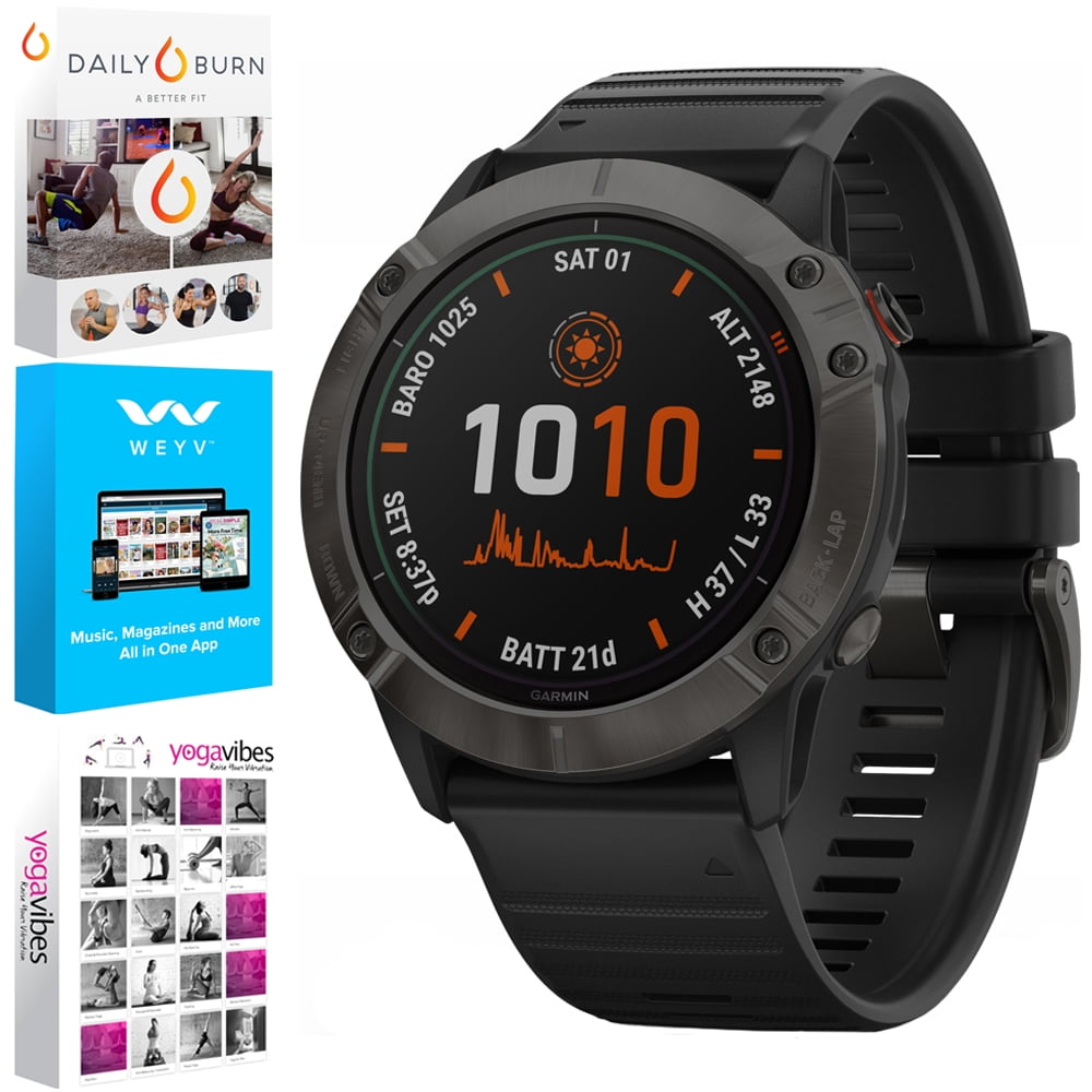 Garmin 010-02157-20 Fenix 6X Pro Solar Multisport GPS Smartwatch Titanium Carbon Gray Bundle