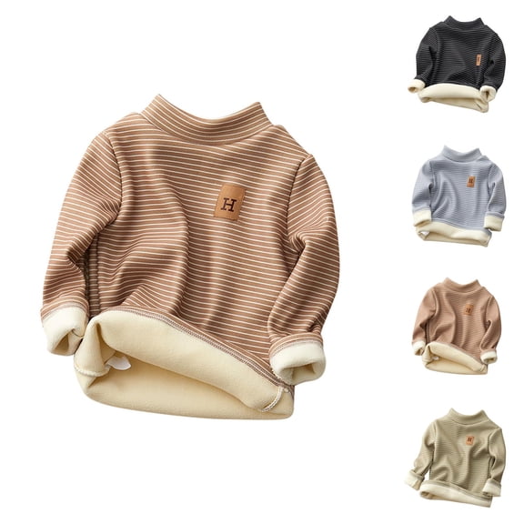 Kids Shirts for Girls and Boys Thick Lined Striped Shirts High Collar Soft Tops Unisex Winter Warm Sweatshirt for Cold Weather