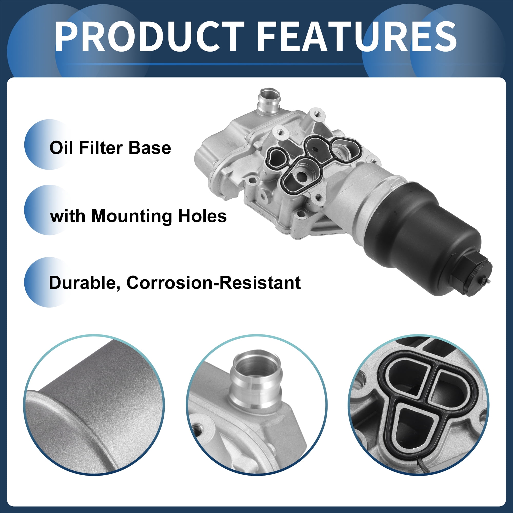 Engine Oil Filter Base Housing Assembly No.06F115397H for Audi A3 A4 TT Aluminum Alloy Silver Tone 1 Pc