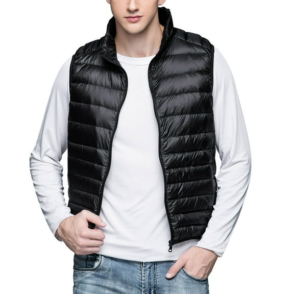 Pimfylm Mens Down Vest Casual Sleeveless Lightweight Warm Men's Vest Trendy Solid Full Zip Outerwear