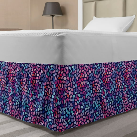 Grunge Bed Skirt, Vibrant Watercolor Spots Oval Shapes Paintbrush Effect Abstract, Elastic Bedskirt Dust Ruffle Wrap Around for Bedding Decor, 4 Sizes, Violet Blue Multicolor, by Ambesonne