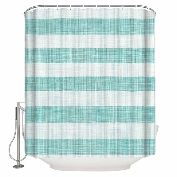 Aqua Striped Bathroom Shower Curtains with 12 Hooks Polyester Waterproof Shower Curtain for Stalls and Bathtubs Rustic Farmhouse Stripes Decorative Bathroom Privacy Curtain 36x78 Inches