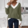 thumbnail image 2 of Sexlip Womens Contrast Trim Sweater V Neck Design Warm Fabric Relaxed Silhouette for Fall Outings Green XXL, 2 of 7