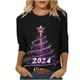 thumbnail image 2 of Holiday Gifts! Titcea Christmas Shirts for Women 3/4 Sleeve Crewneck Glitter Xmas Tree Print Pullover Christmas Sweaters 2024 Fashion Casual Tops, 2 of 4