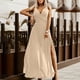 thumbnail image 2 of Vestido largo hasta el suelo con corte entallado y escote en V liso sin mangas suelto de Inglaterra Sexy a la moda para mujer Pompotops  ghjkhdj8626, 2 of 8