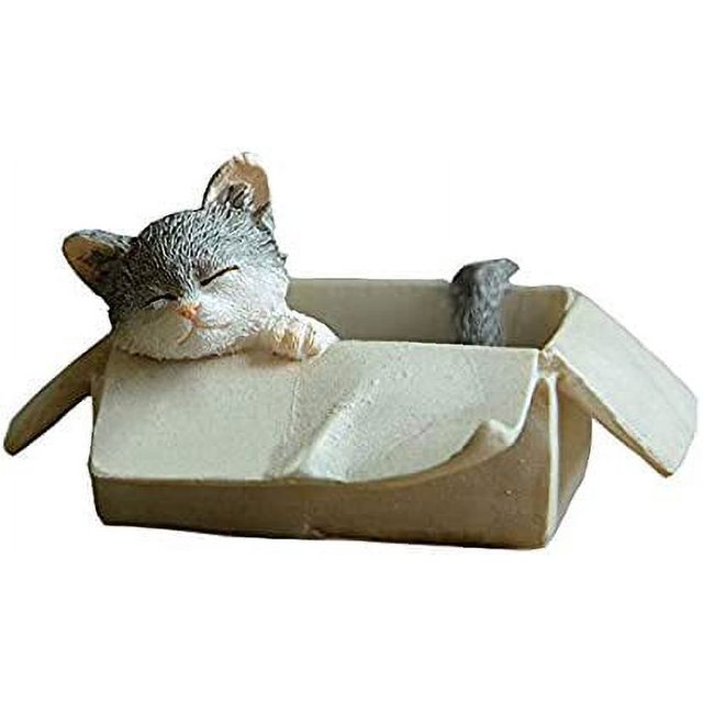 RV Figura de gato en miniatura para jardín de hadas - Gato callejero en caja