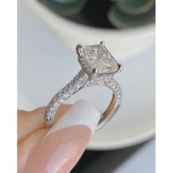 4Ct Radiant Cut Lab Created Diamond Engagement Ring 14K White Gold Plated