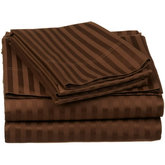 650-Thread Count 100% Egyptian Cotton Mediumweight Stripes Sheet Set with Deep Pockets Chocolate / Cal King