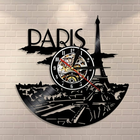 Amblelife Paris Clock Vinyl Record Paris Skyline Wall Decor Paris Eiffel Tower Bedroom Decor Paris Wall Clock France Travel Gift For Her