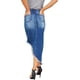 thumbnail image 5 of Falda de mezclilla pantalones cortos de mujer jeans borde crudo deshilachado agujero elástico cintura media minifalda casual 221-azul claro 6, 5 of 5