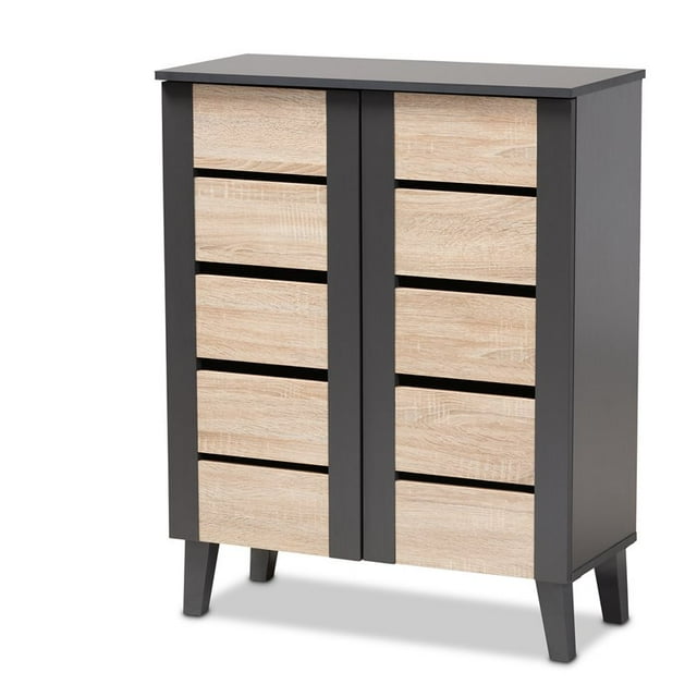 Baxton Studio Melle Armoire à Chaussures Deux Tons Marron et Gris Foncé 2 Portes