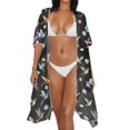 thumbnail image 3 of HELLHERO Tropical Hummingbird & Daisy Kimono Cover Up - Lightweight Breathable Beachwear for Summer Vacations & Pool Parties, 3 of 6