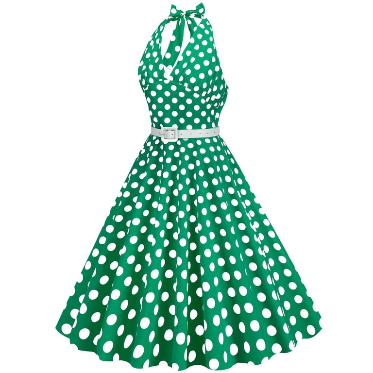 Dyegold Sundresses for Women Casual Beach - Sun Dress Womens Halter Neck  Sleeveless Polka Dots 50s 60s Vintage Swing A Line Fashion Wedding Guest  Midi Dresses - Walmart.com