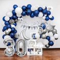 thumbnail image 2 of YANSION 30th Birthday Decorations Men, Happy Birthday Banner, 30 Birthday Balloons Set for Women, Blue and Silver Latex /Foil/Confetti Balloons, Table Decorations, Foil Tablecloth, Cake Topper, 2 of 7