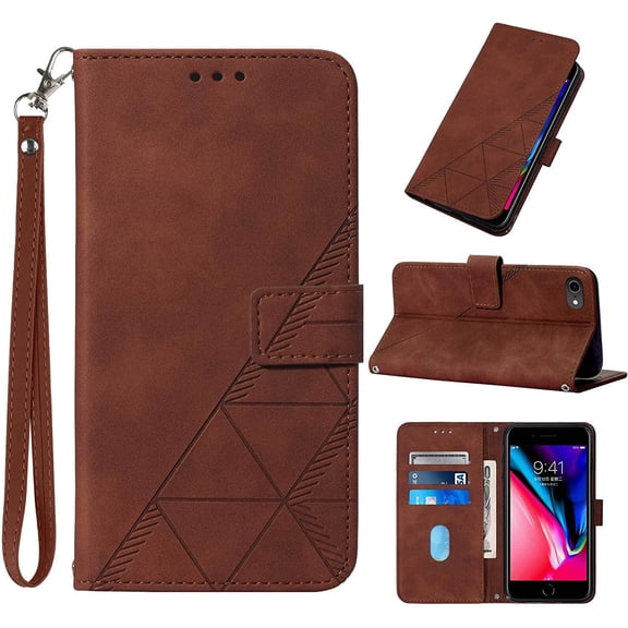 for iPhone SE 2022/SE 2020 Case Wallet,iPhone 8/7 Case,6/6S Case,[Kickstand][Wrist Strap][Card Holder Slots] PU Leather Protective Folio Flip Cover (Brown)