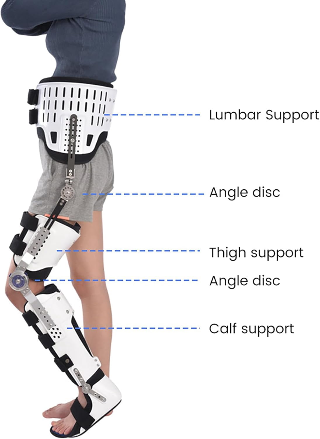 Adjustable Full Hip Leg Brace for Post-Activity Support, Hinged Knee Ankle Foot Orthosis for Men and Women, Comfortable & Breathable Design