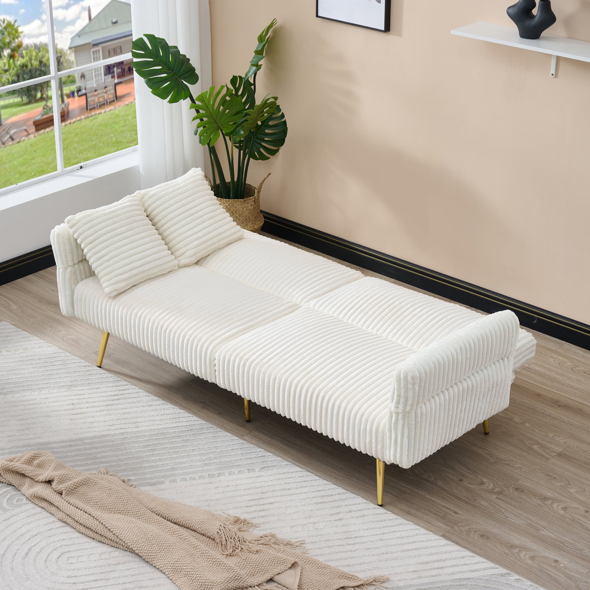 BSHTI 79 inch Corduroy Sofa Bed, Foldable Double Sofa Couch with Folding Armrests, Modern Sofa Couch Suitable for living rooms and small spaces