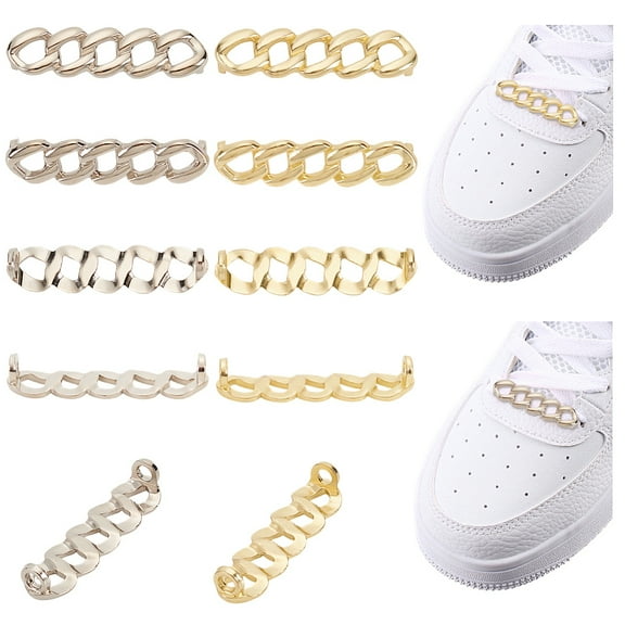 1 Set 12Pcs 2 Colors Alloy Curb Chain Shoe Decorations Detachable Shoelace Buckle Mixed Color 11x44x8mm Hole: 3mm 6pcs/color