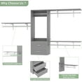 thumbnail image 3 of Wood Closet System, 4-8ft Closet Organizer System with 2 Wooden Drawers, Walk-in Wardrobe Clothes Rack with 4 Hanging Rods for Bedroom,Living Room,Grey, 3 of 14