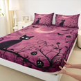 thumbnail image 4 of Homewish Halloween Black Cat Bed Sheets,Spooky Vine Print Full Size Sheets,Magenta Black,4pcs,1 Flat Sheet,1 Fitted Sheet and 2 Pillowcases, 4 of 6