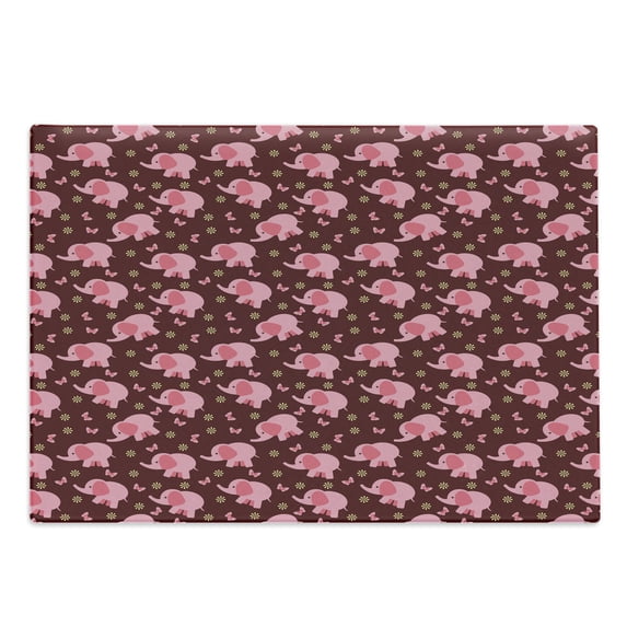 Animal Cartoon Cutting Board, and Butterflies Flowers Animal Composition, Decorative Tempered Glass Cutting and Serving Board, Large Size, Pale Pink Burgundy, by Ambesonne