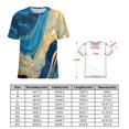 thumbnail image 3 of Ladies T-Shirt Blue And Gold Marble Print O Neck T Shirts Short Sleeve Vintage Design Tshirt Casual Top Tees Large Size, 3 of 7