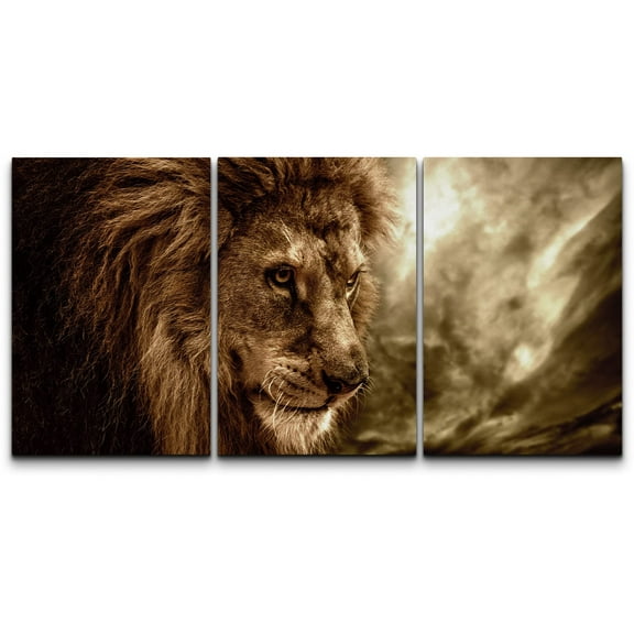 wall26 Canvas Print Wall Art Set Grunge Effect Portrait of Jungle Lion Animals Nature Photography Realism Rustic Scenic Colorful Country Ultra for Living Room, Bedroom, Office - 24"x36"x3 P