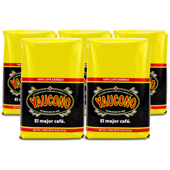 Yaucono Ground Coffee Bagged, 8 Ounce (Pack of 5)