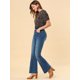 thumbnail image 2 of Pantalones Vaqueros De Mezclilla Vintage Acampanados Para Mujer Pantalones Largos Elásticos De Cintura Alta Pantalones Vaqueros Con Botones De Campana Azul oscuro XL, 2 of 6