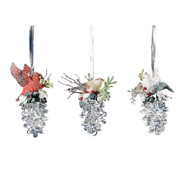 Icy Craft Birds on Pinecone Orn.