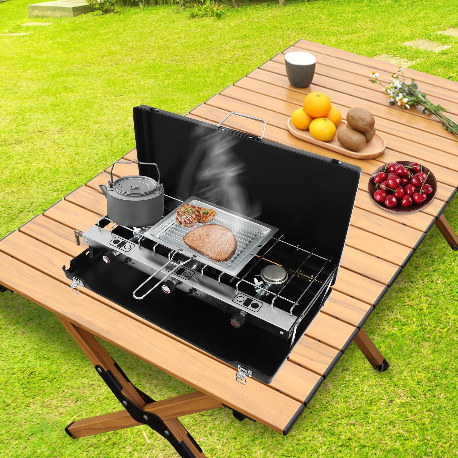 TOOL1SHOoo Gas Camping Stove,3-Burner Camping Stove Portable Cooking Stove for Car Camping BBQ Picnic Outdoor Cooking Camping Gas Stove