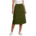 thumbnail image 3 of TAGOLD Womens Mid Calf Skirt Solid Color Elastic Waist Cargo Pocket Midi Length Skirt, 3 of 5