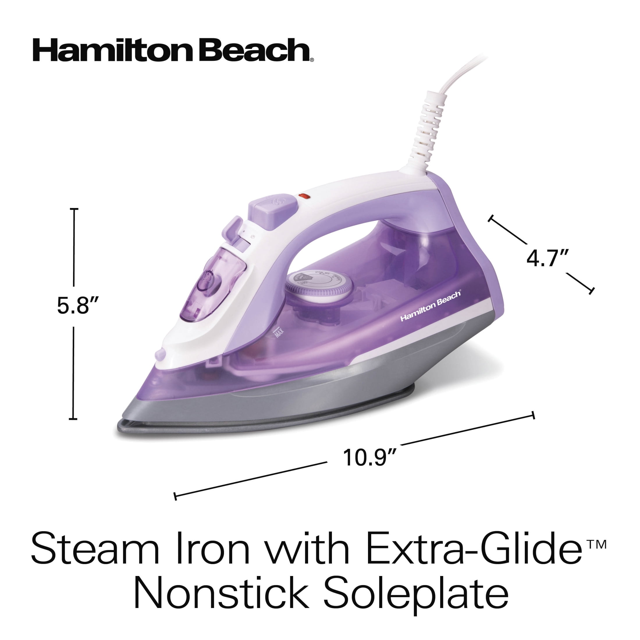 Hamilton Beach Clothing Iron, Steam Iron for Clothes with Extra-Glide Nonstick Soleplate, Purple