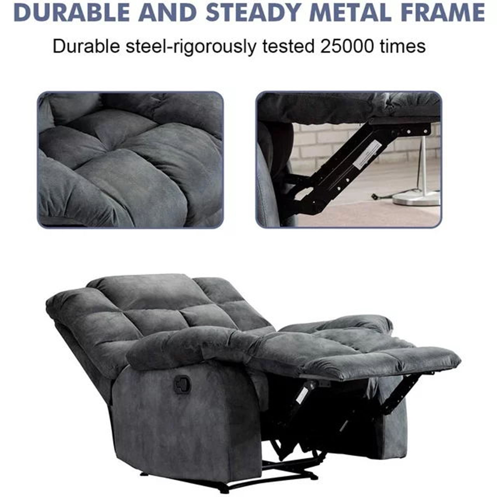 Bonzy Home Recliner Chair Breathable Fabric Reclining Chair Manual Sofa for Living Room, Gray