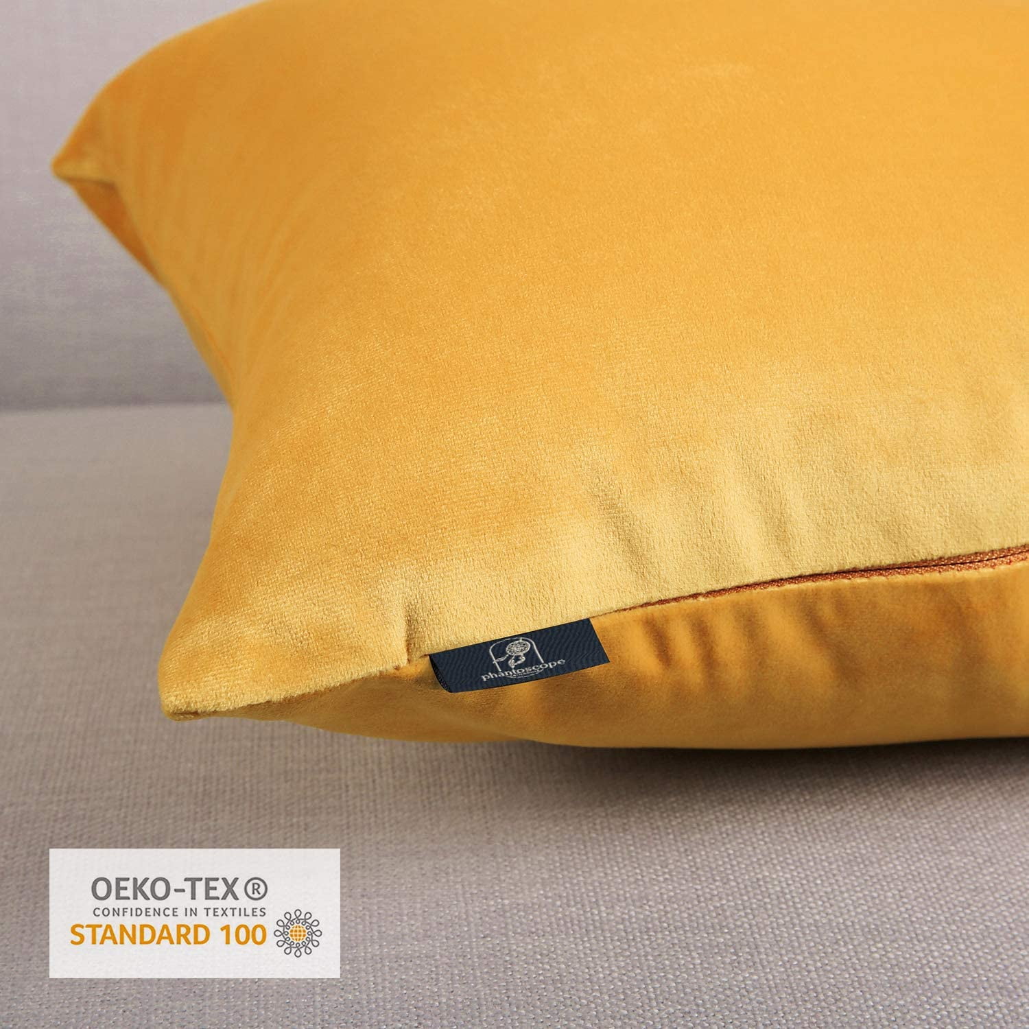 Phantoscope Soft Silky Velvet Series Square Decorative Throw Pillow Cusion for Couch, 18" x 18", Honey, 2 Pack