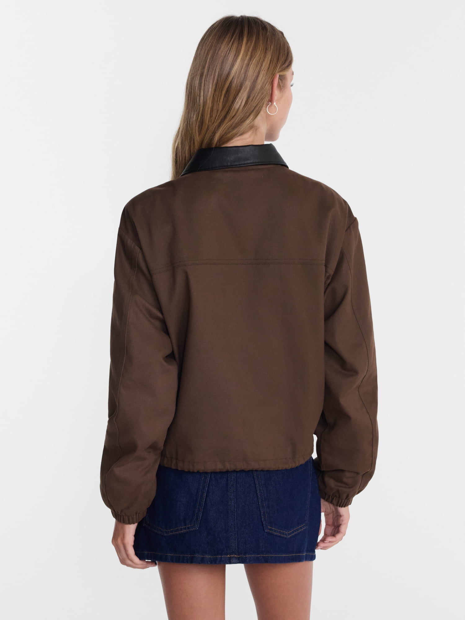 No Boundaries Cotton Twill Barn Jacket with Faux Leather Collar, Women's XXS-4X