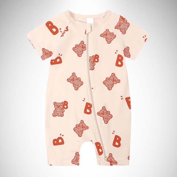 Baby Boys Girls Cotton Jumpsuit Short Sleeve Pajamas Graphic Zipper Romper Summer Outfits