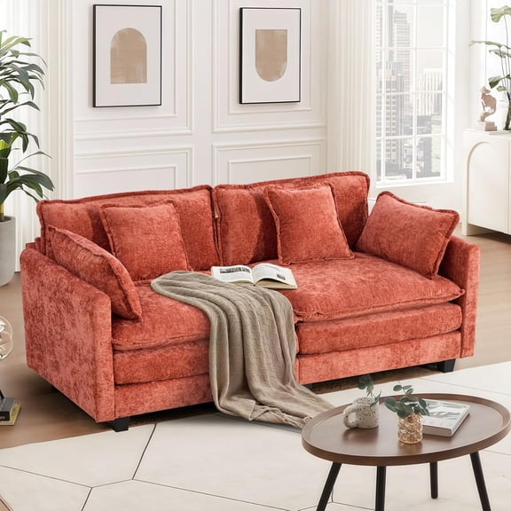 YWEN 77.95" Chenille Sectional Sofa, Comfy Modular Loveseat Sofa, Modern 2-Seat Couch Deep Seat Sofa Set for Living Room,Orange