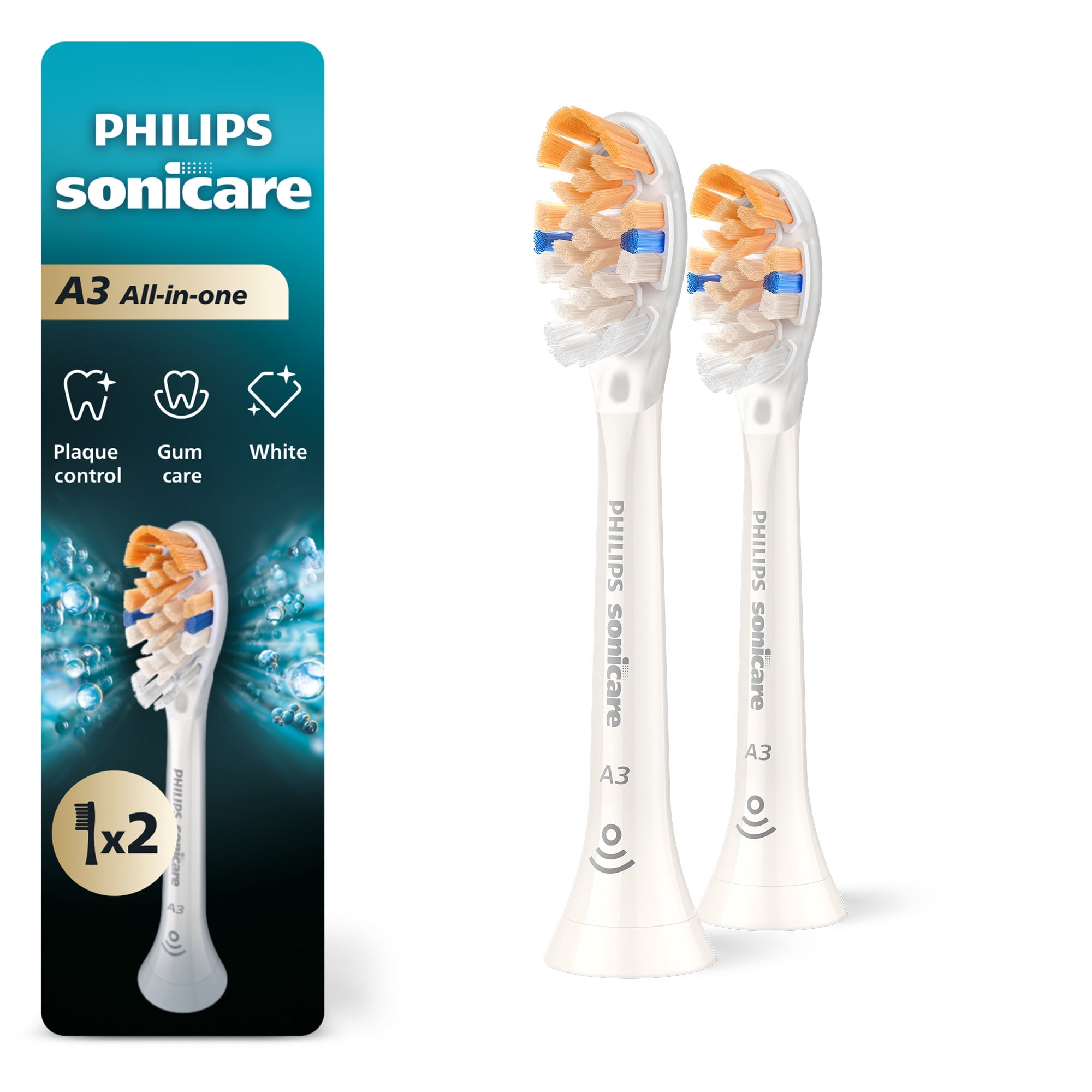 Philips Sonicare A3 All-In-One Replacement Brush Head, 2 Pack, White, HX9092/77